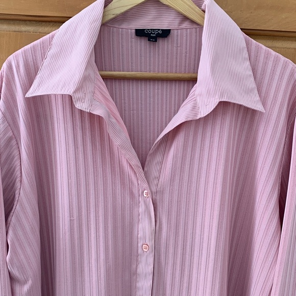 Tops - Pink Striped Button-Up Shirt 2X